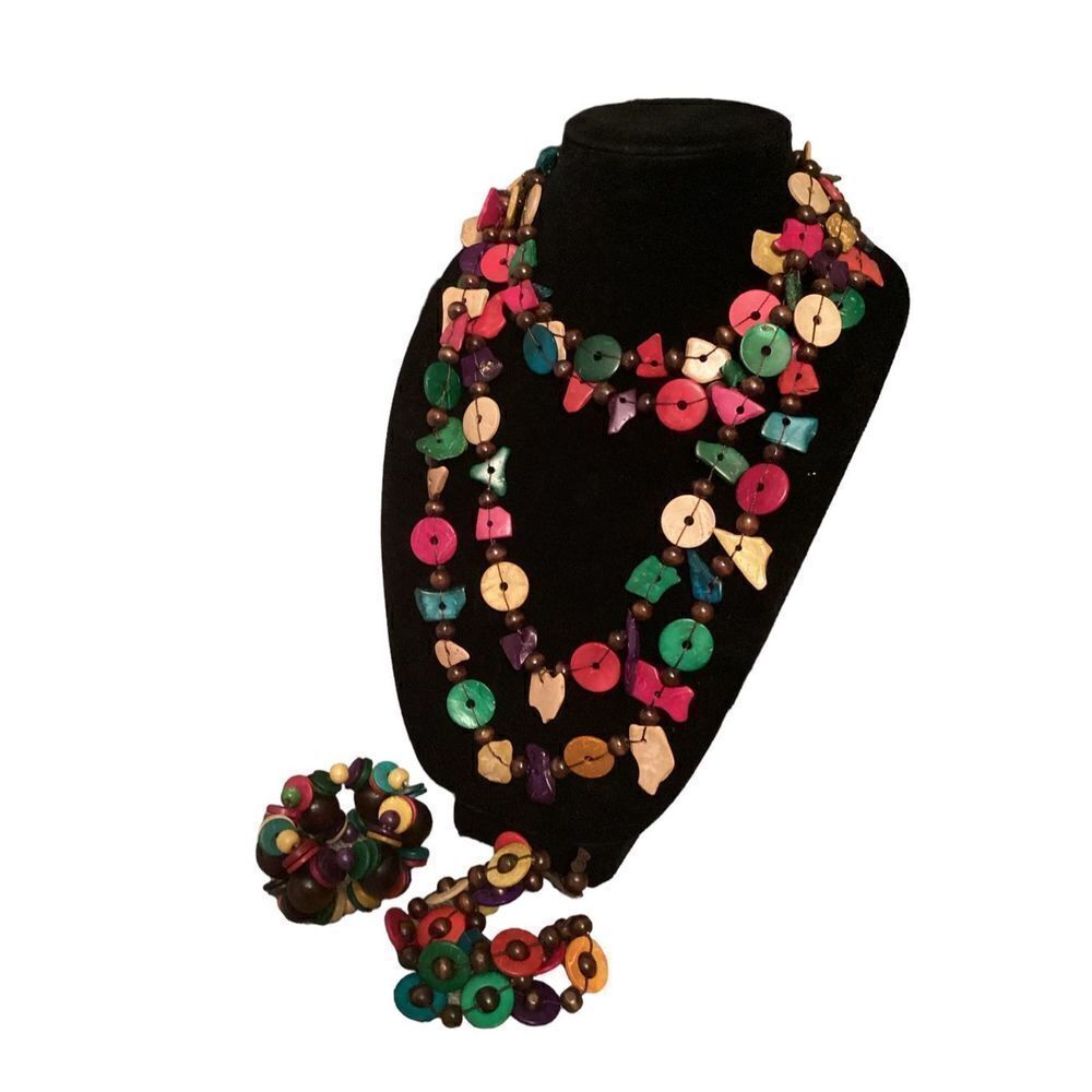 Colorful Very long Necklace & 2 Bracelets
